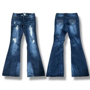 Mudd Dark Blue Distressed Flare Jeans